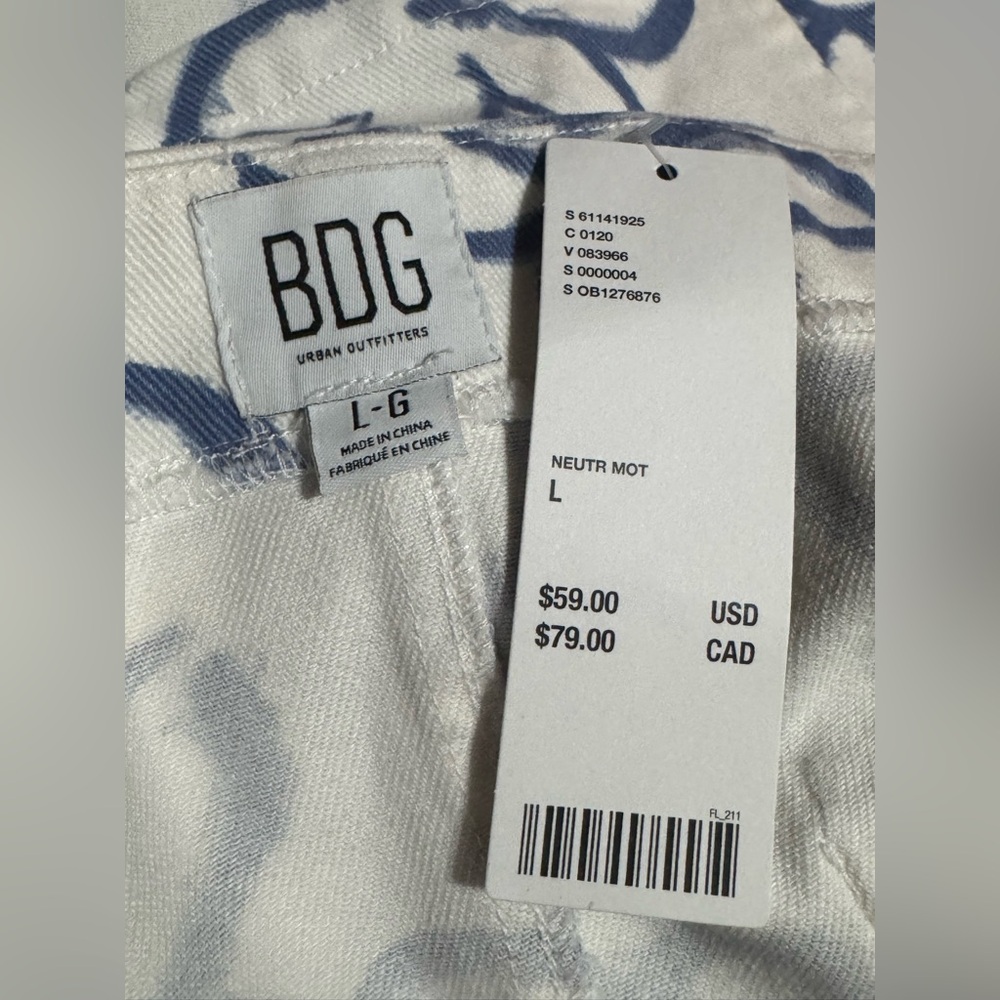 Urban Outfitters BDG Cream Mini Skirt with Blue Brushstroke Print - Picture 2 of 5